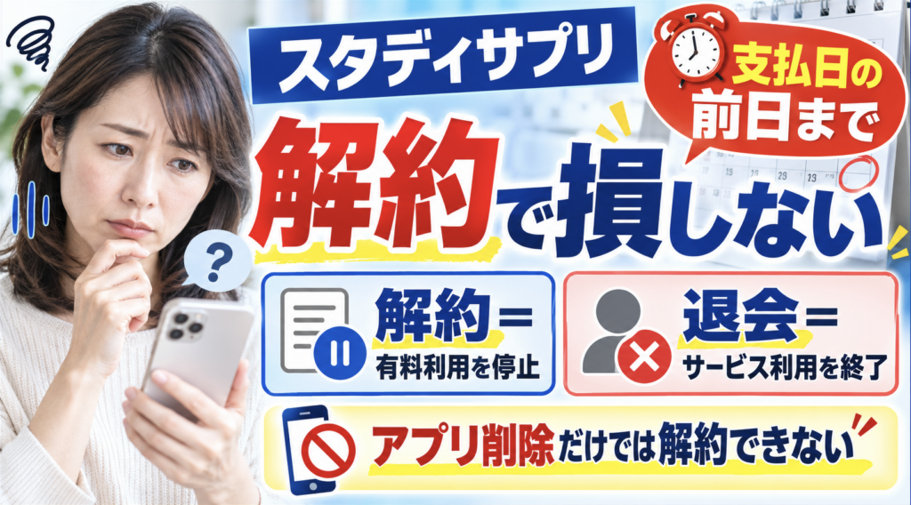 スタディサプリの解約方法と返金条件をまとめたアイキャッチ画像